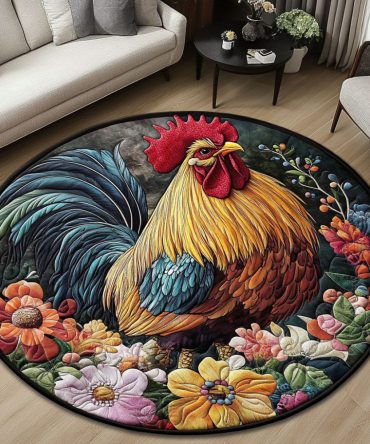 Garden Rooster Quilted Round Mat