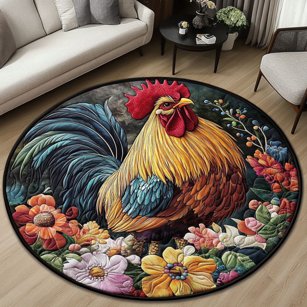 Garden Rooster Quilted Round Mat