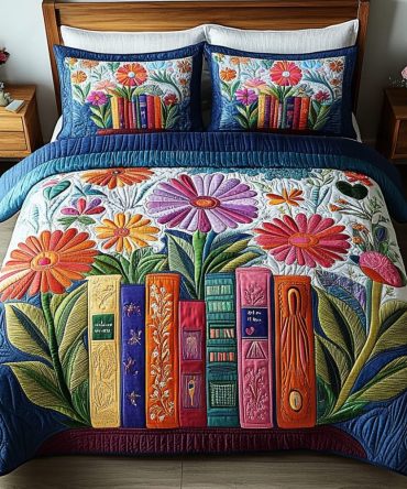 Garden Of Books 3-Piece Quilted Bedding Set