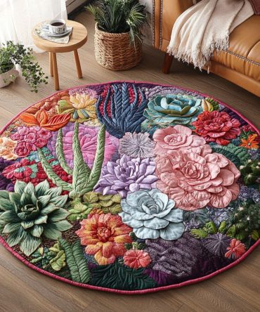 Garden Of Thorns And Blooms Quilted Round Mat
