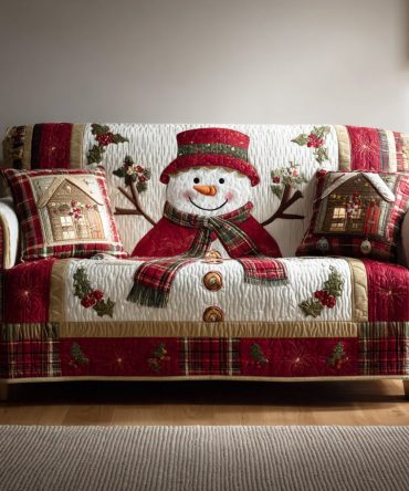 Gentle Winter Snowman Quilted Sofa Cover