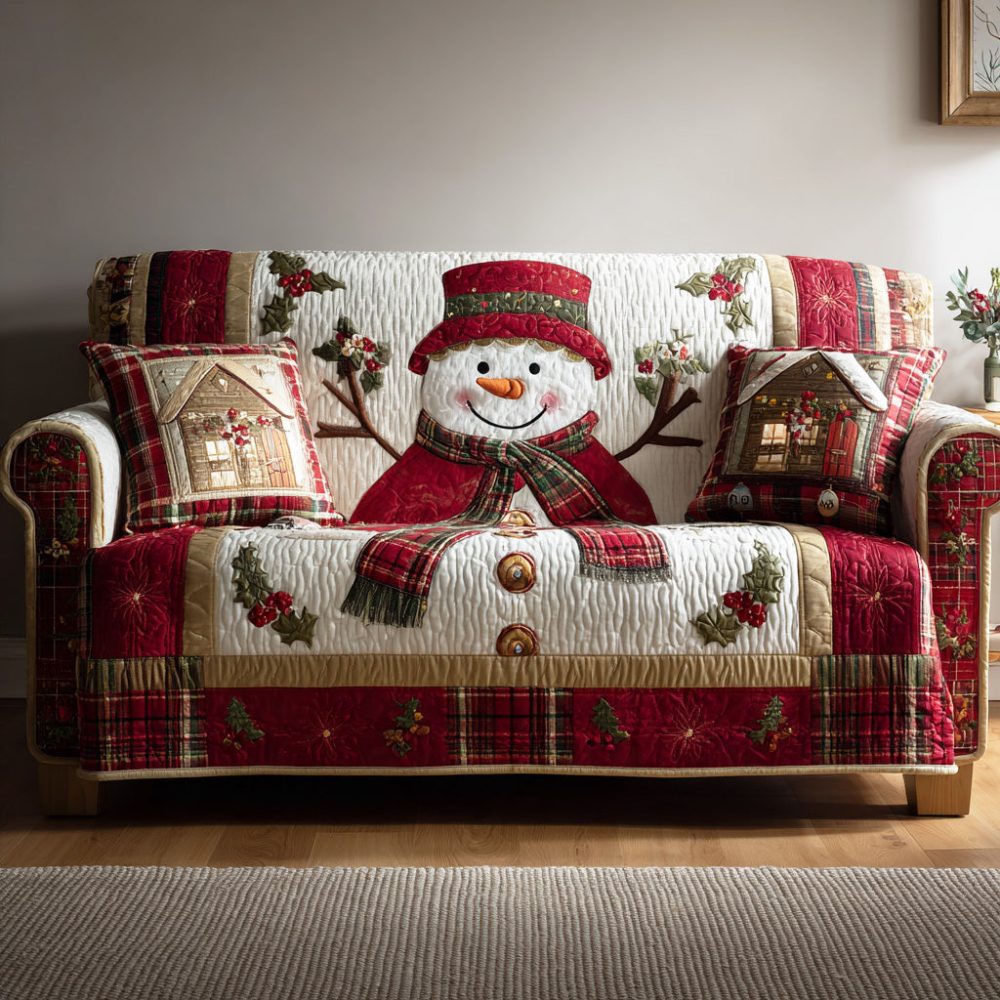Gentle Winter Snowman Quilted Sofa Cover