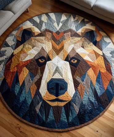 Geometric Bear Face Quilted Round Mat
