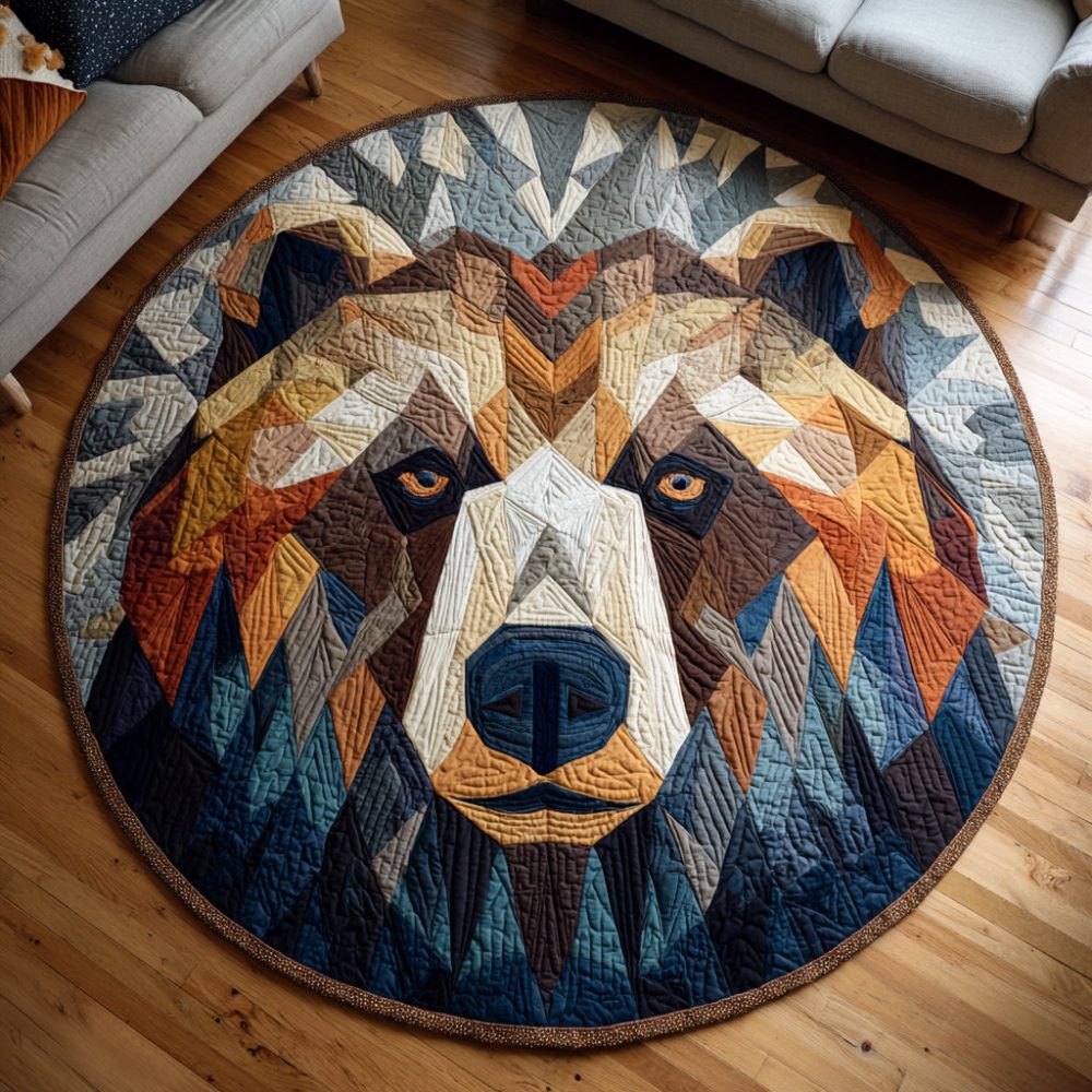 Geometric Bear Face Quilted Round Mat