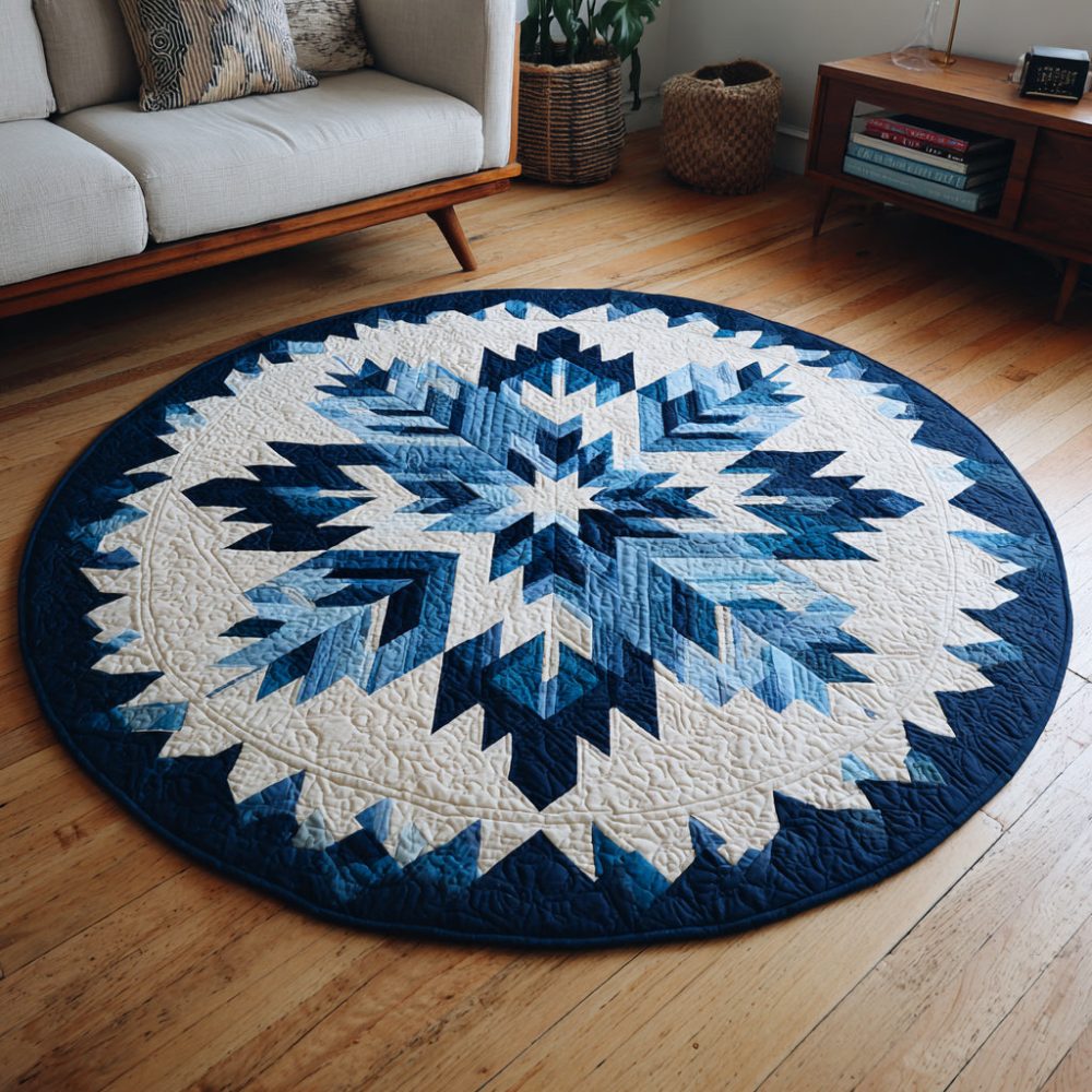 Geometric Snowflake Prism Quilted Round Mat