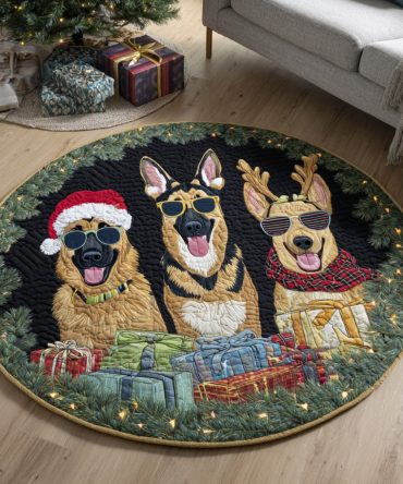 German Shepherd Trio Quilted Round Mat