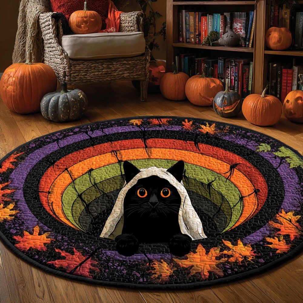 Black Cat Quilted Round Mat - Image 3