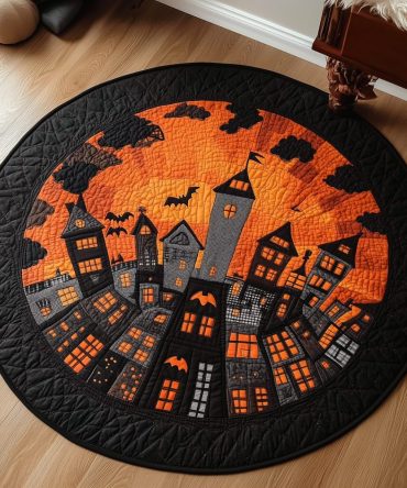 Ghostly Cityscape Quilted Round Mat