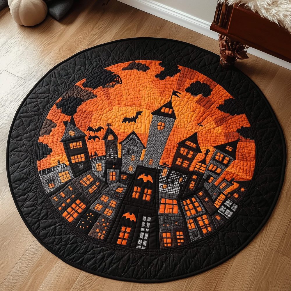 Ghostly Cityscape Quilted Round Mat