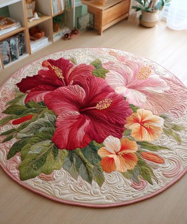 Giant Hibiscus Quilted Round Mat