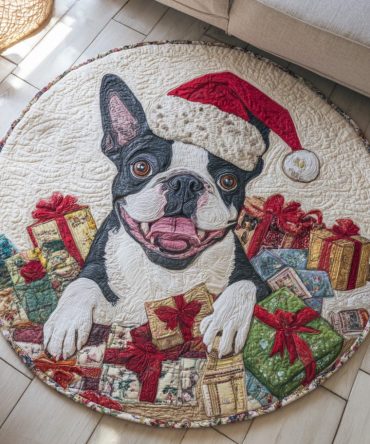 Gift Boston Terrier Quilted Round Mat