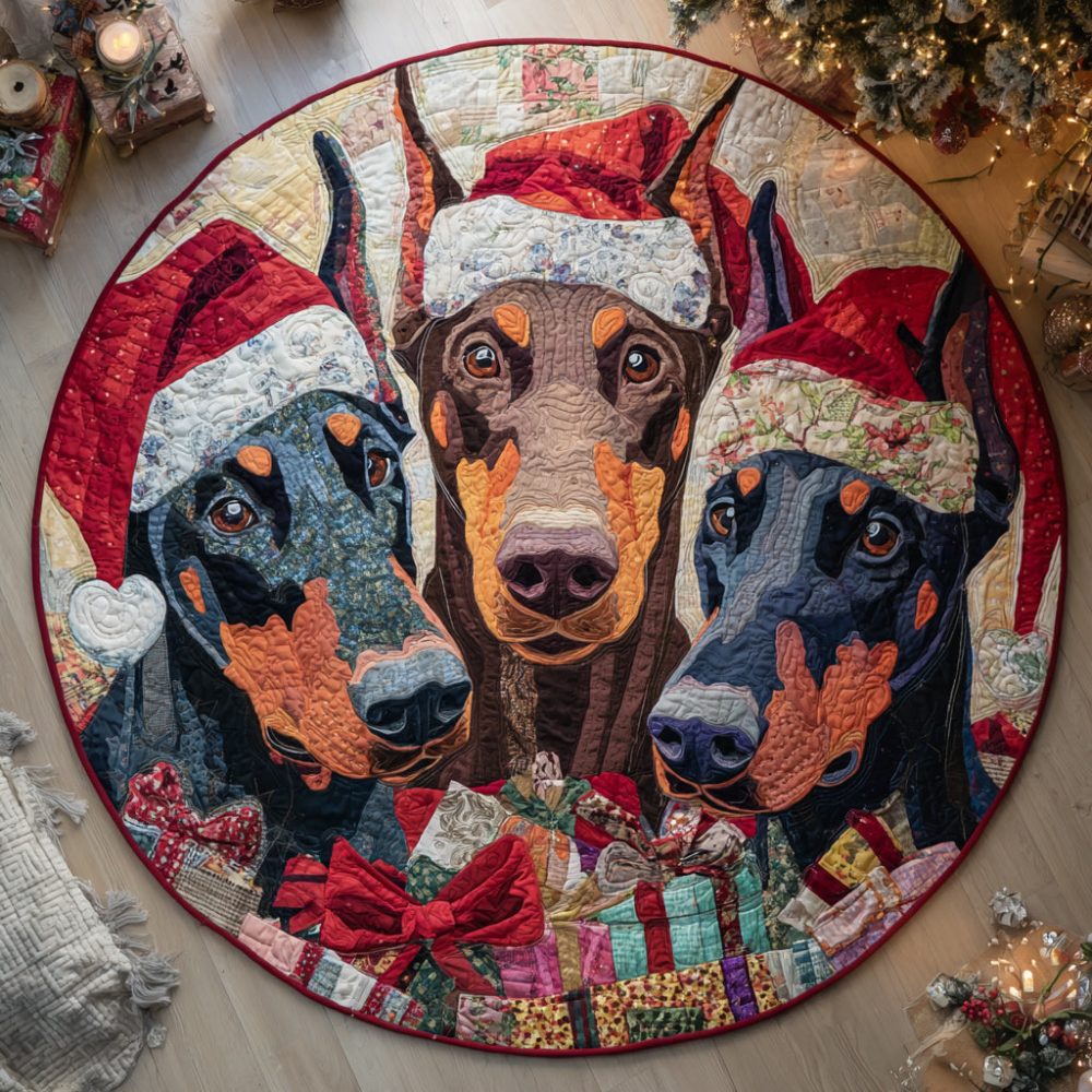 Gift Doberman Trio Quilted Round Mat
