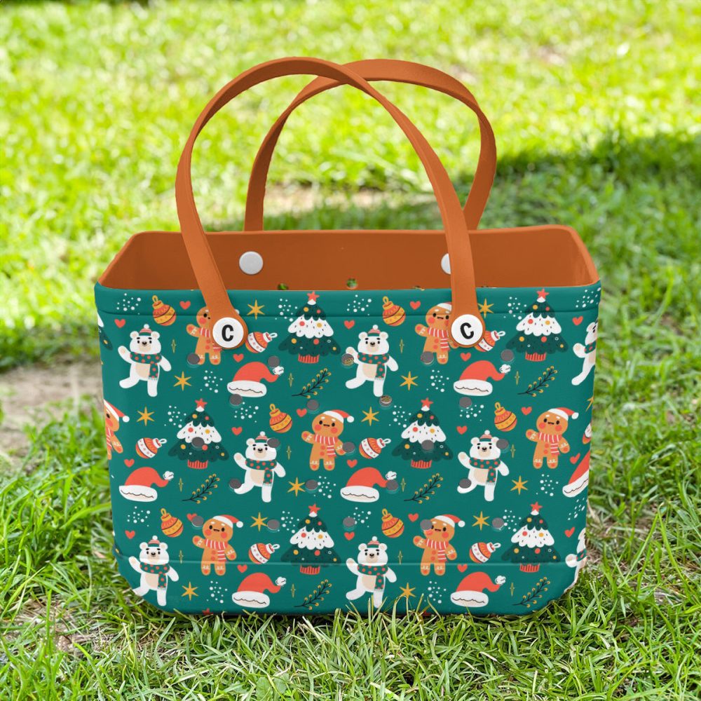 Festive Holiday Tote Bag - Cute Christmas Print With Gingerbread & Polar Bears - Perfect Gift! - Image 2