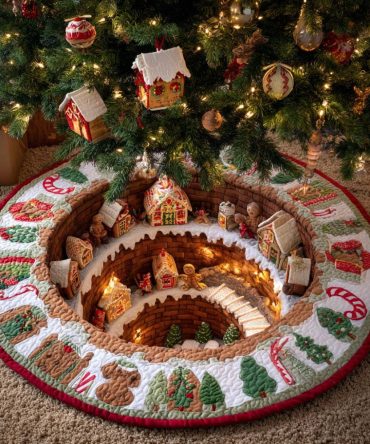 Gingerbread Fireplace Haven Quilted Round Mat