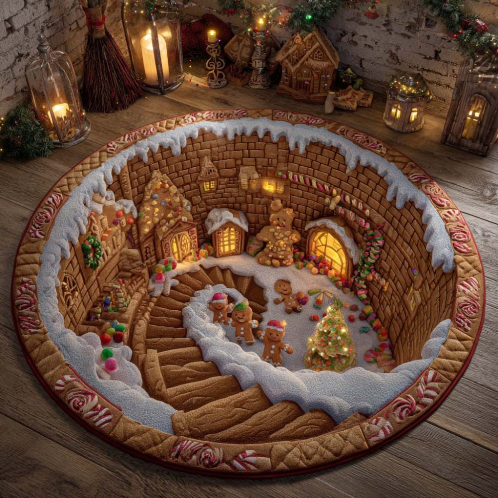 Gingerbread Tunnel Delight Quilted Round Mat