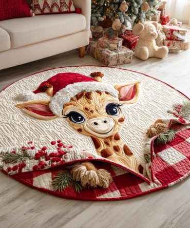 Giraffe Noel Quilted Round Mat