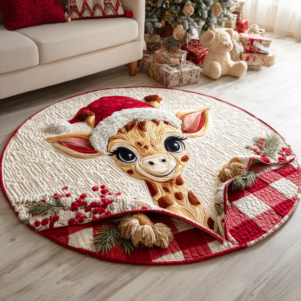 Giraffe Noel Quilted Round Mat