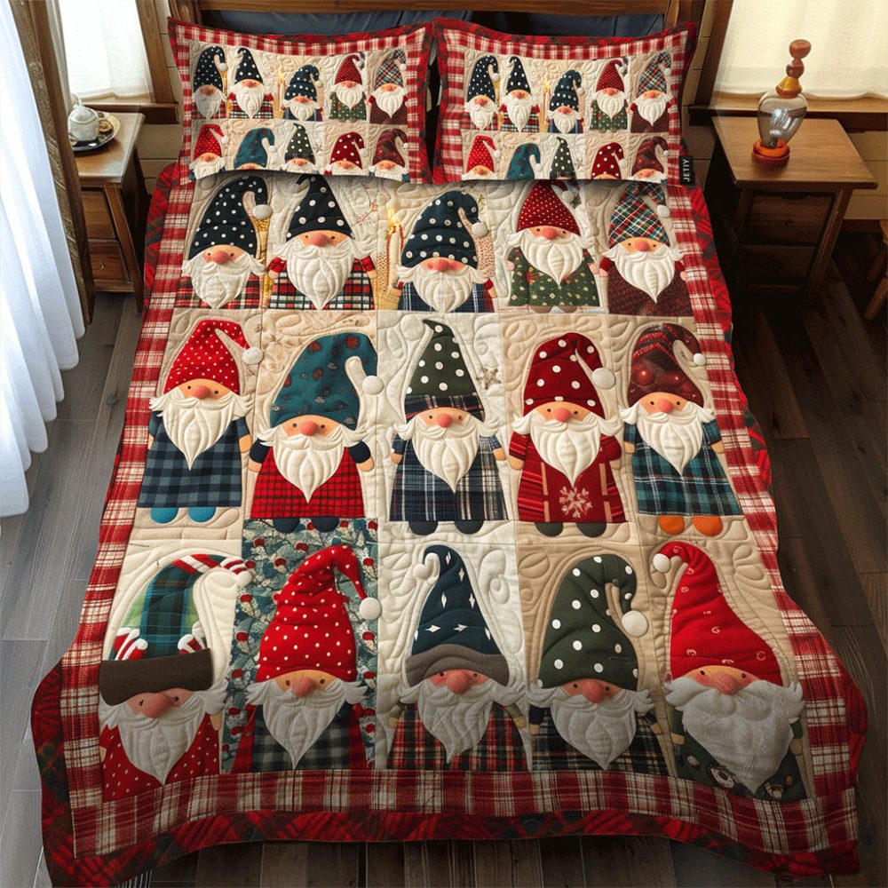 Gnome Huddle 3-Piece Quilted Bedding Set