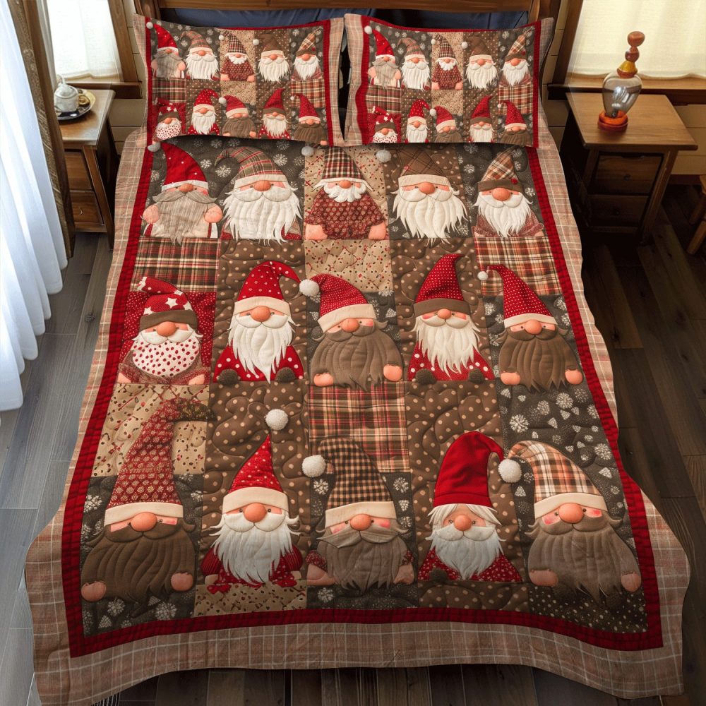 Gnome Cottage 3-Piece Quilted Bedding Set