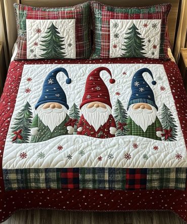 Gnome Haven 3-Piece Quilted Bedding Set