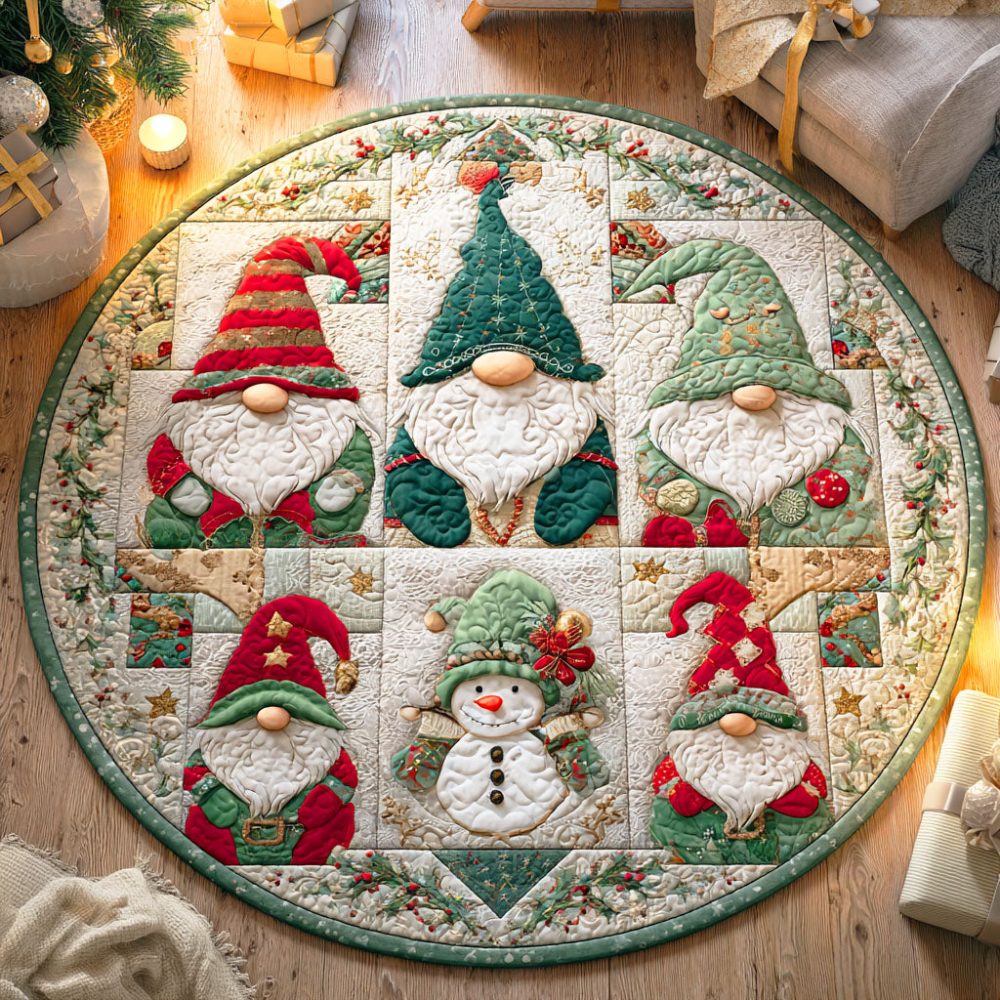 Gnome Holiday Quilted Round Mat