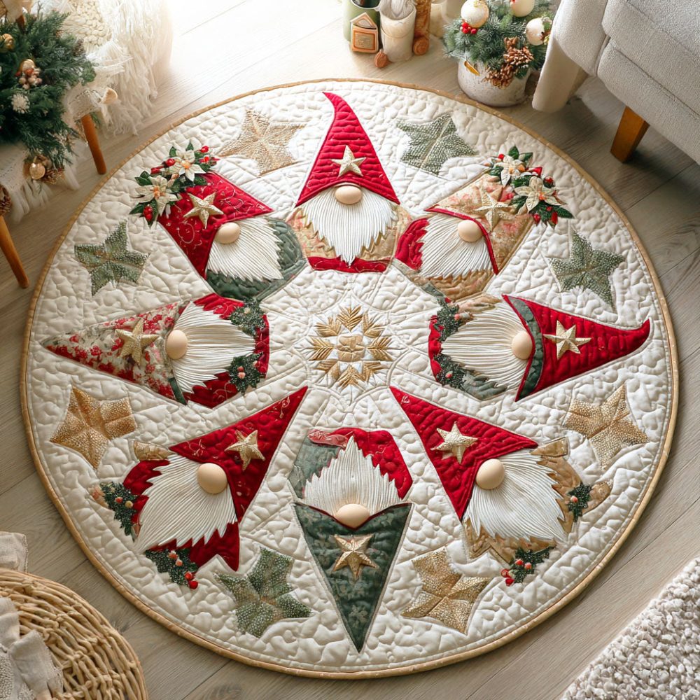 Gnome Lights Quilted Round Mat