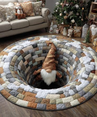 Gnome Portal Quilted Round Mat