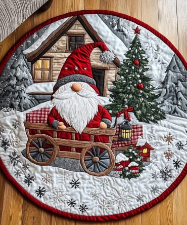 Gnome Santa Workshop Quilted Round Mat
