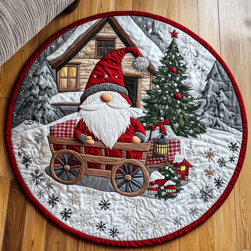 Gnome Santa Workshop Quilted Round Mat