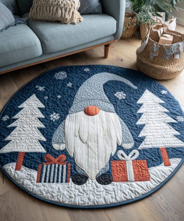Gnome Winter Quilted Round Mat