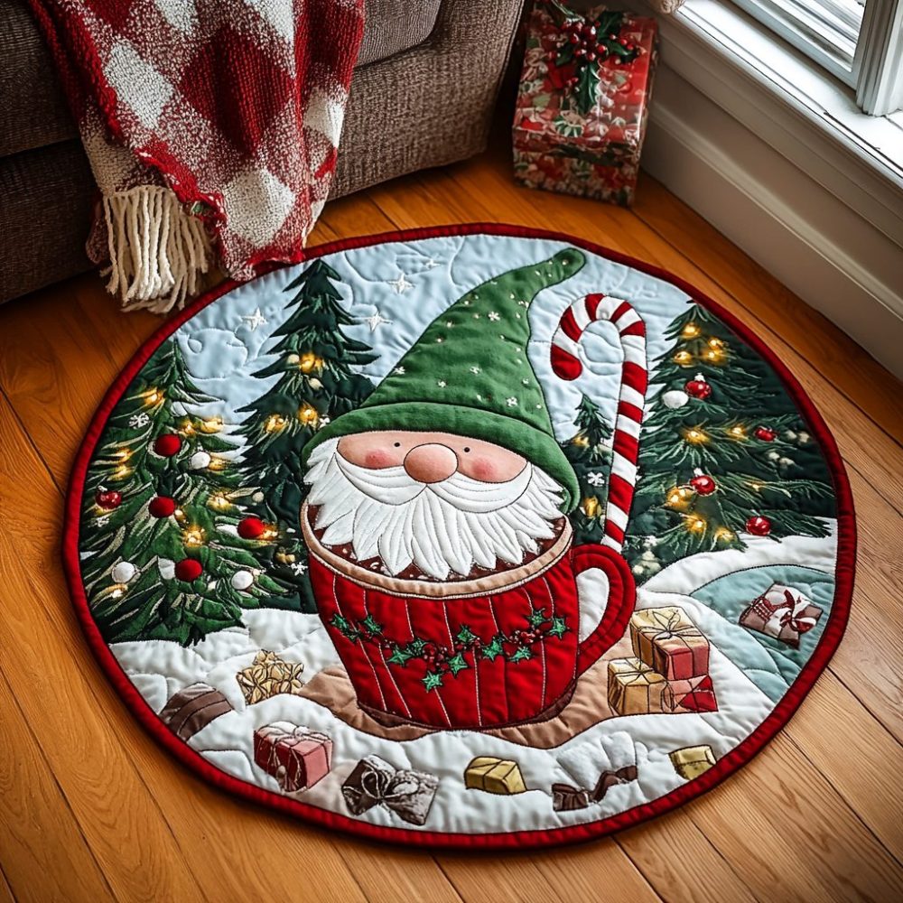 Gnome For The Holidays Quilted Round Mat
