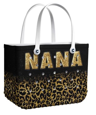 Stylish Nana Leopard Tote Bag - Glitter Gold Letters, Chic Animal Print Design, Perfect Gift For Trendy Grandmas