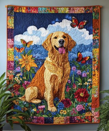 Golden Tail Wags Quilted Blanket