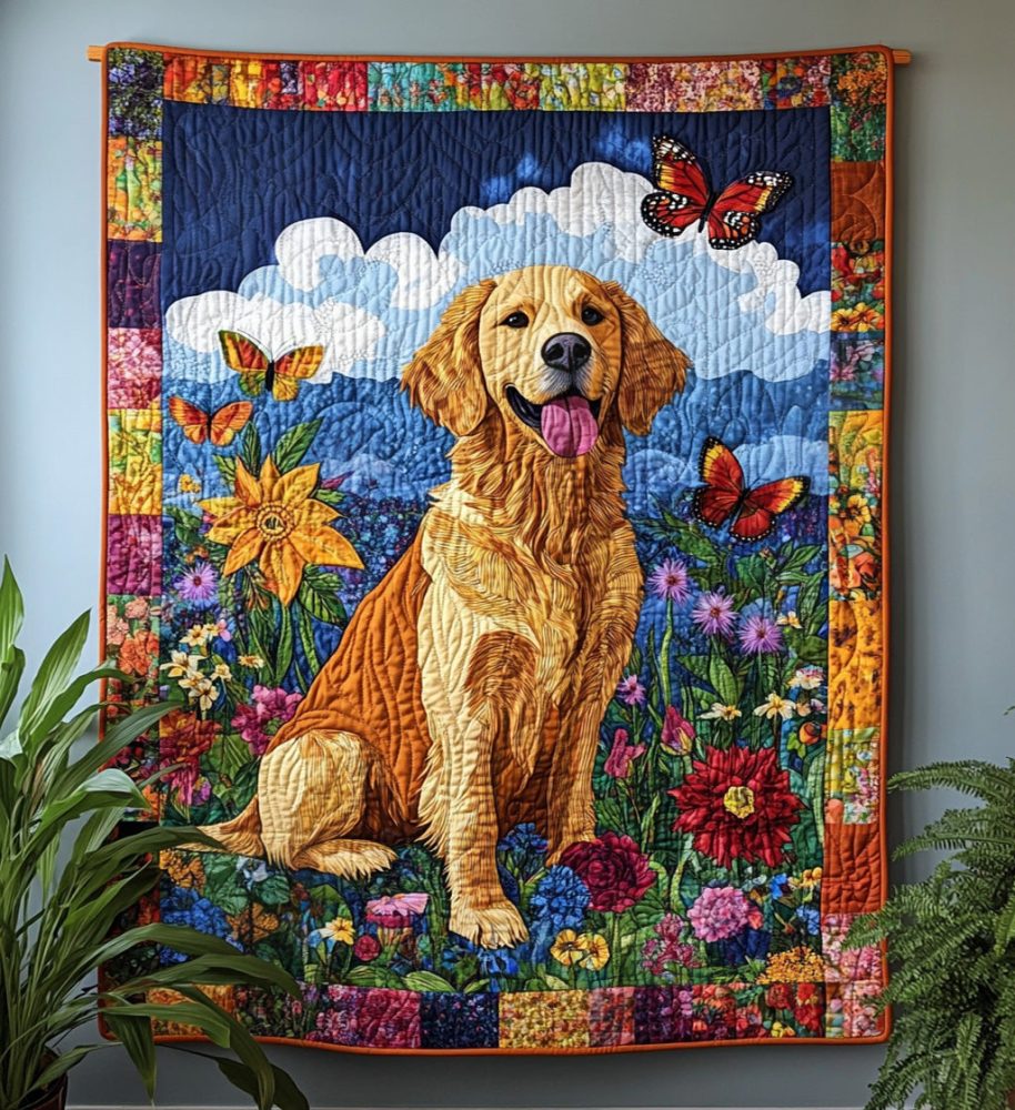 Golden Tail Wags Quilted Blanket
