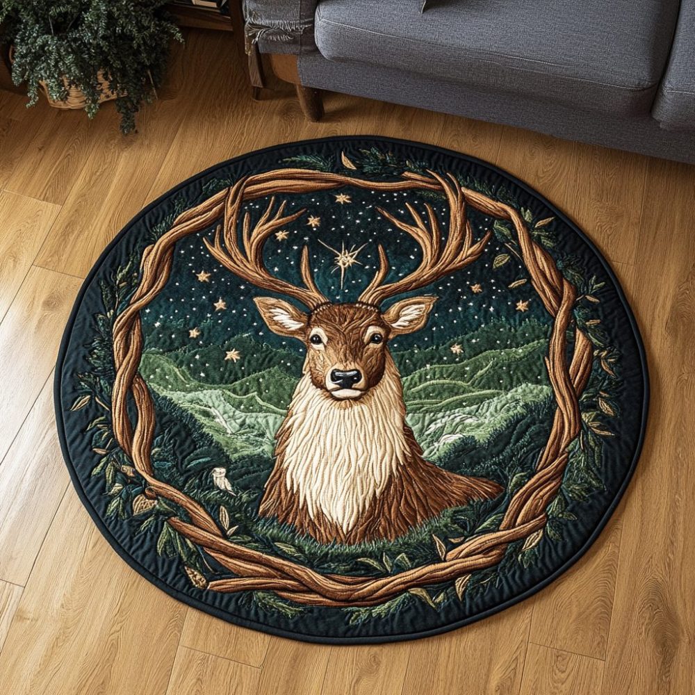 Golden Antlers Quilted Round Mat