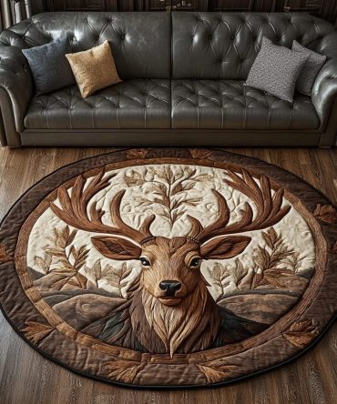 Golden Antlers Quilted Round Mat