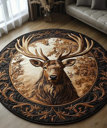 Golden Antlers Quilted Round Mat