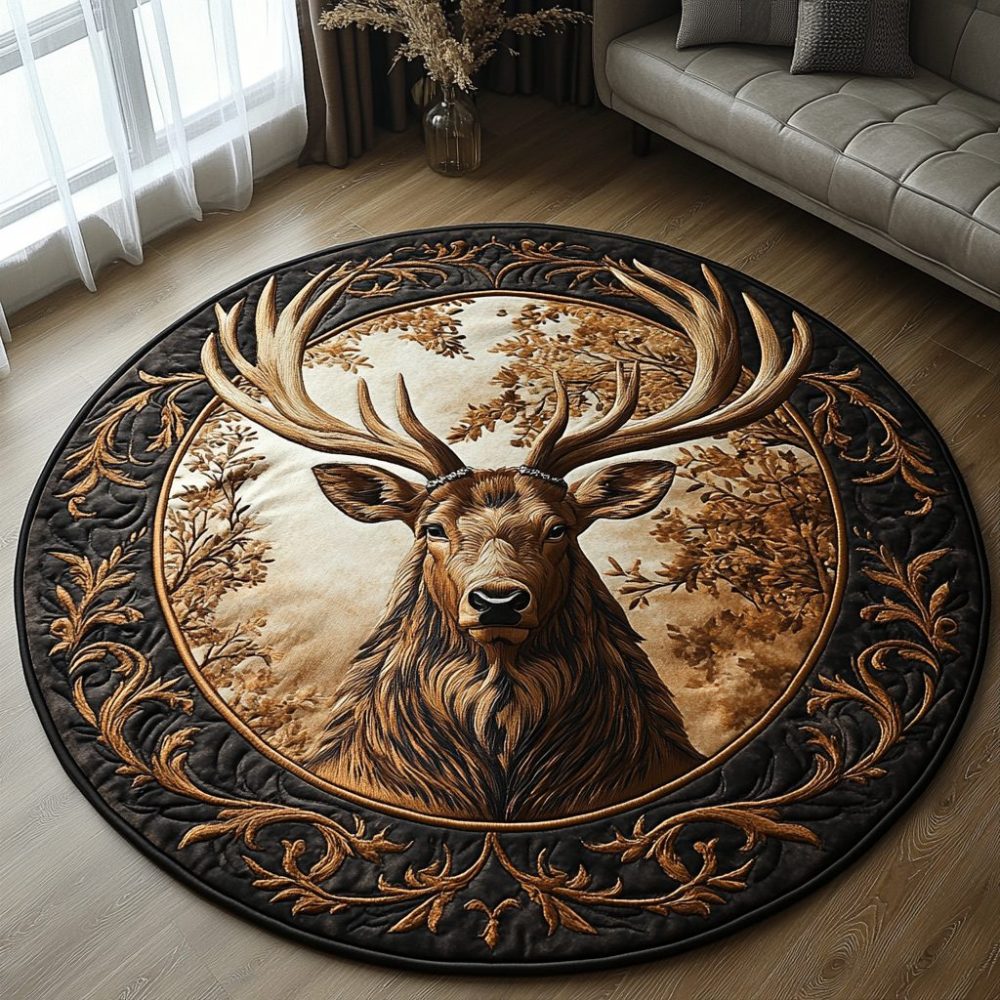 Golden Antlers Quilted Round Mat