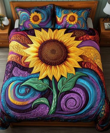 Golden Bloom 3-Piece Quilted Bedding Set