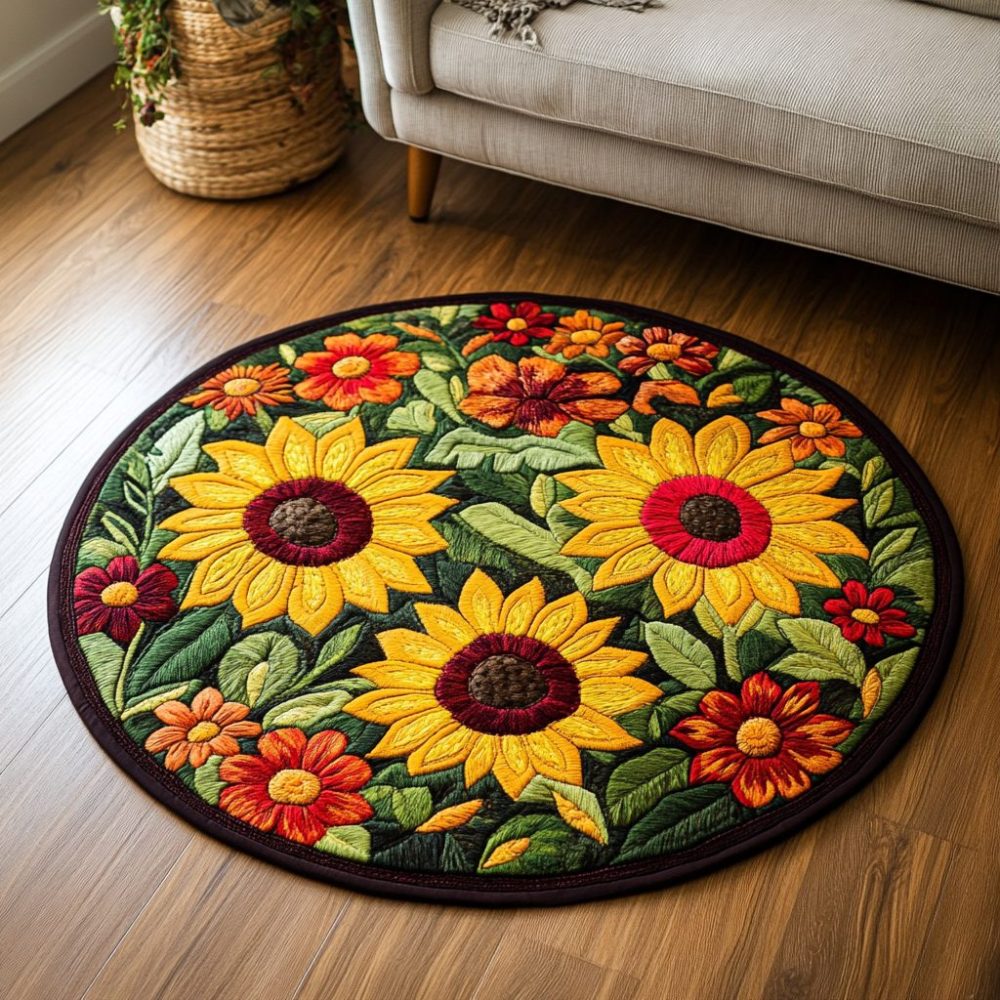 Golden Bloom Quilted Round Mat
