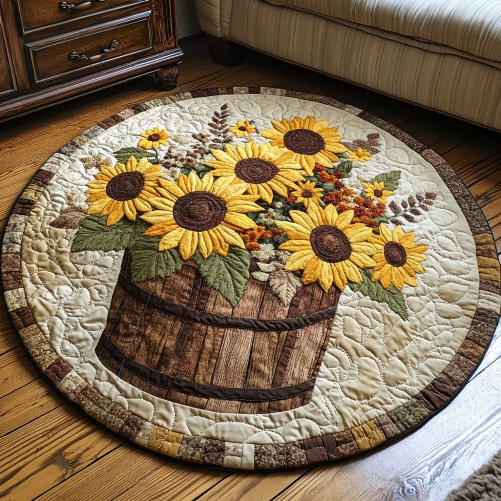 Golden Bloom Quilted Round Mat