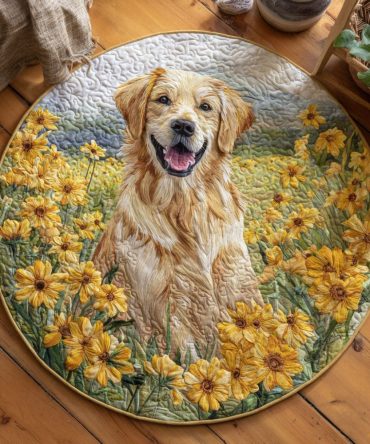 Golden Bloom Quilted Round Mat