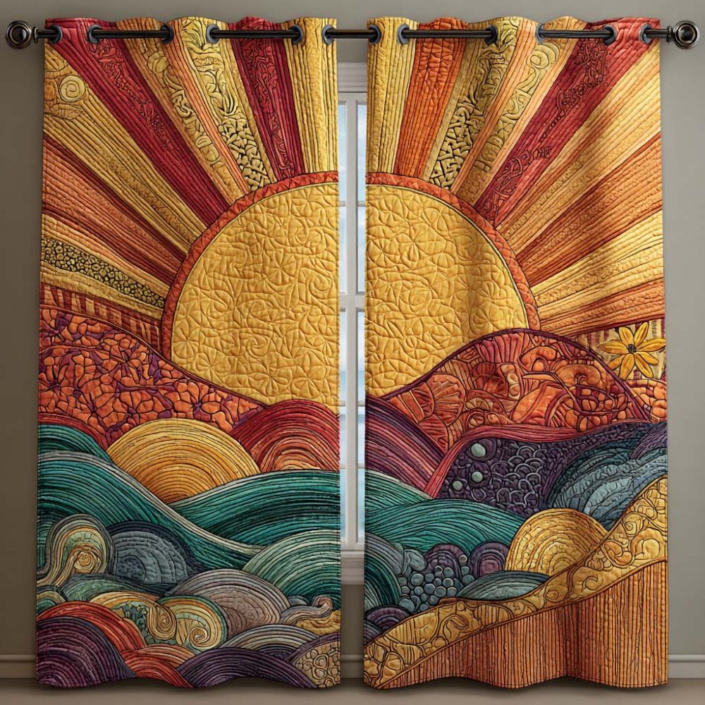 Golden Blossom Rays Quilted Curtains