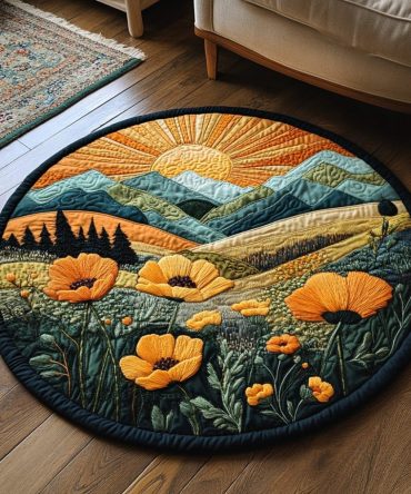 Golden California Poppy Quilted Round Mat