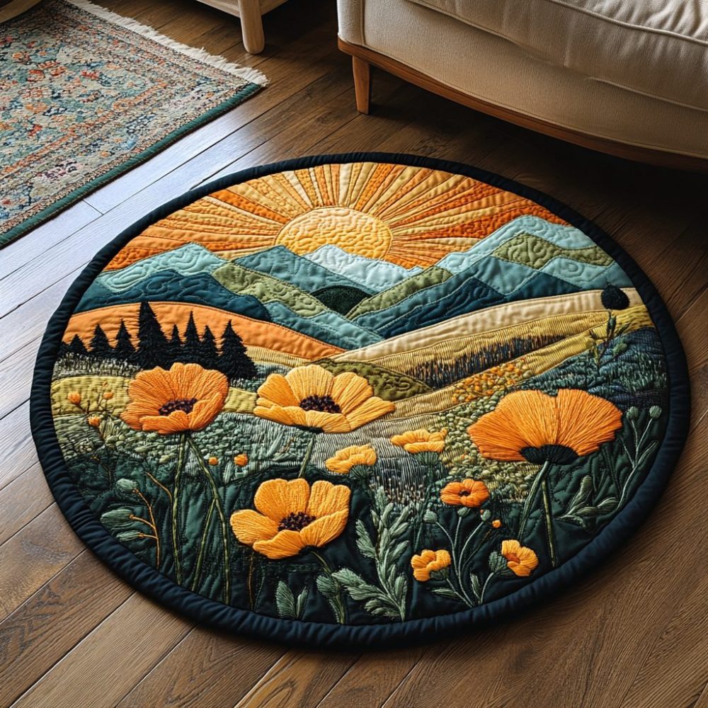 Golden California Poppy Quilted Round Mat