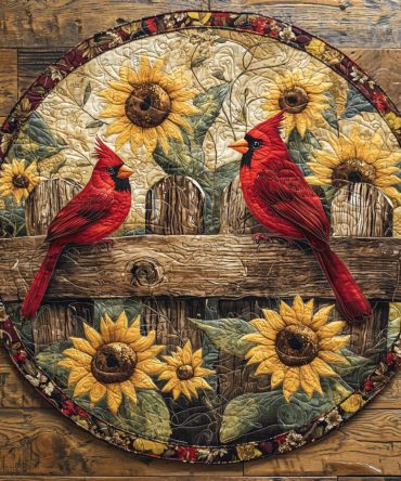 Golden Cardinal Quilted Round Mat