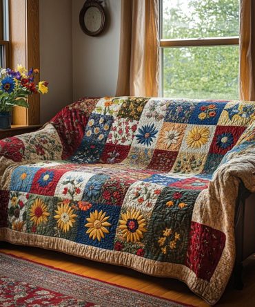 Golden Daisy Field Quilted Sofa Cover