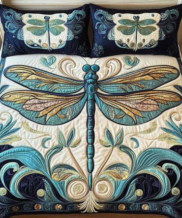 Golden Dragonfly 3-Piece Quilted Bedding Set
