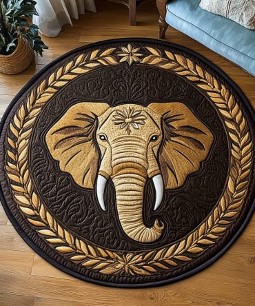 Golden Elephant Quilted Round Mat