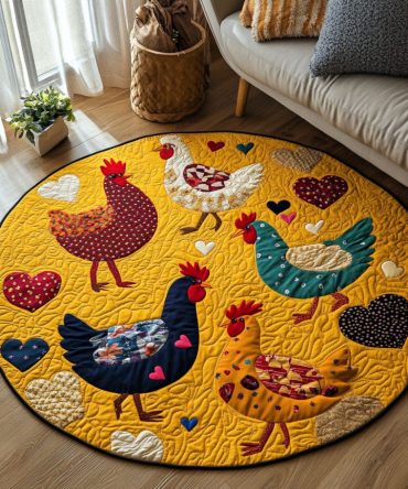 Golden Farmyard Quilted Round Mat